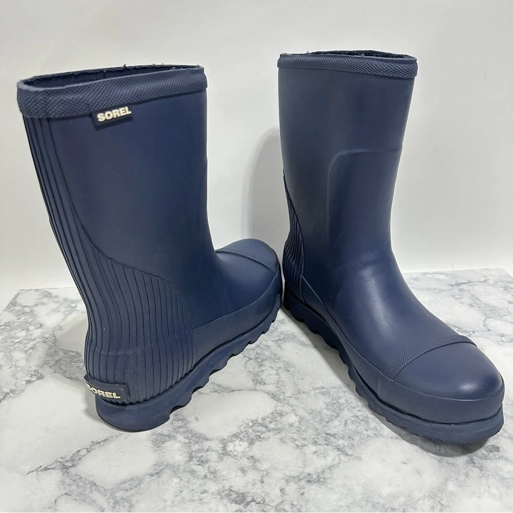 Sorel Women's Joan Rain Short matte blue mid calf water Boots size 10